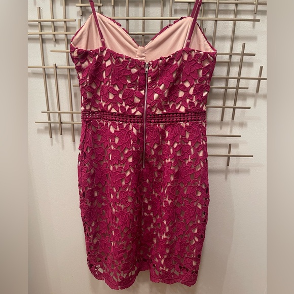 Lulu's Fuchsia Crochet Lace Dress with Nude Lining - Picture 4 of 7